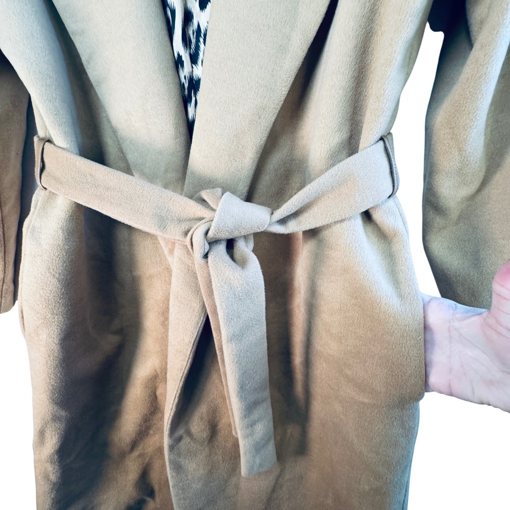 Katie Sturino x Stitch Fix Camel Wrap Coat Leopard Lined Belted Long Jacket XL - Picture 10 of 10